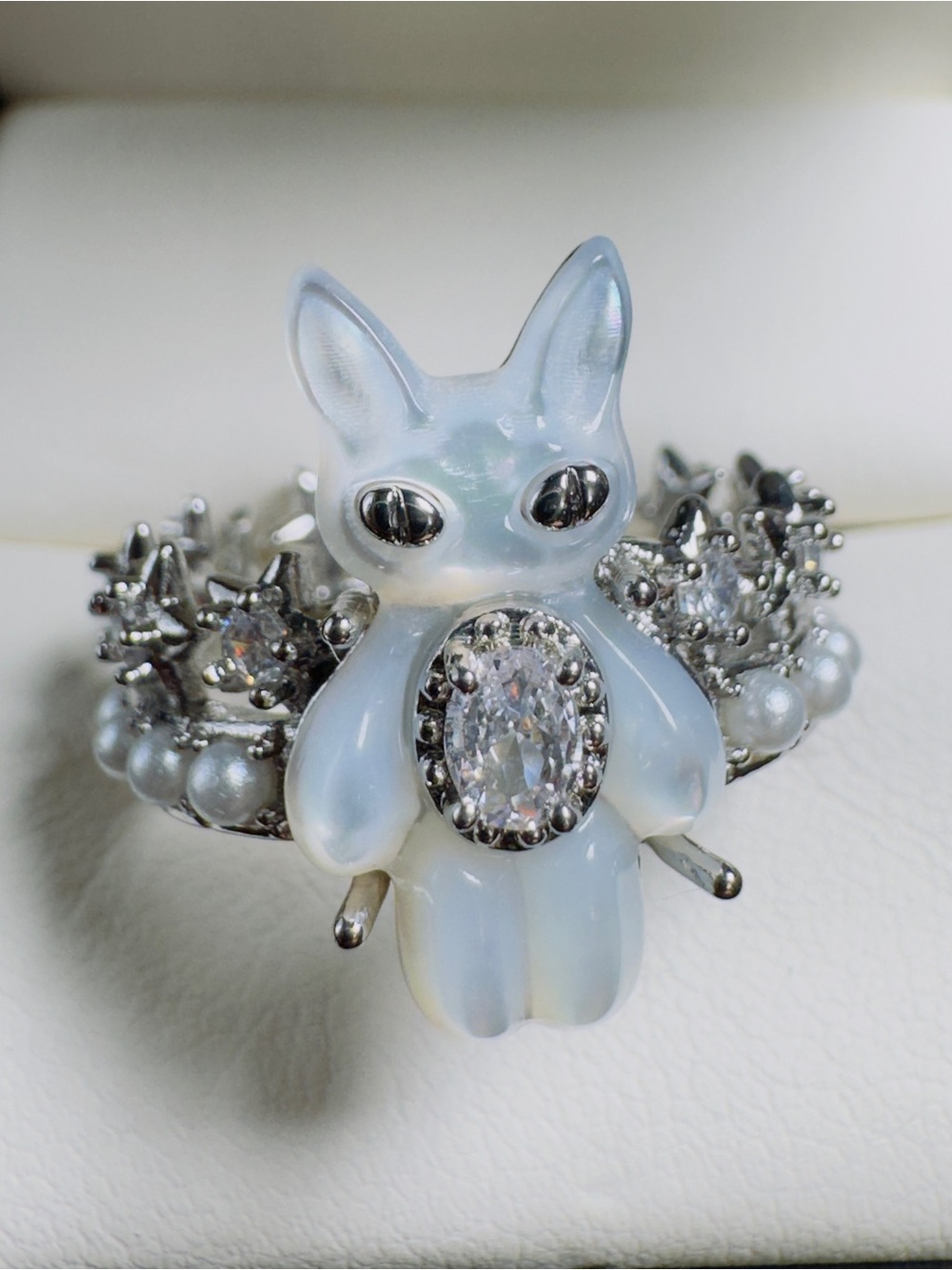 Mother of Pearl Bunny Adjustable Statement Ring